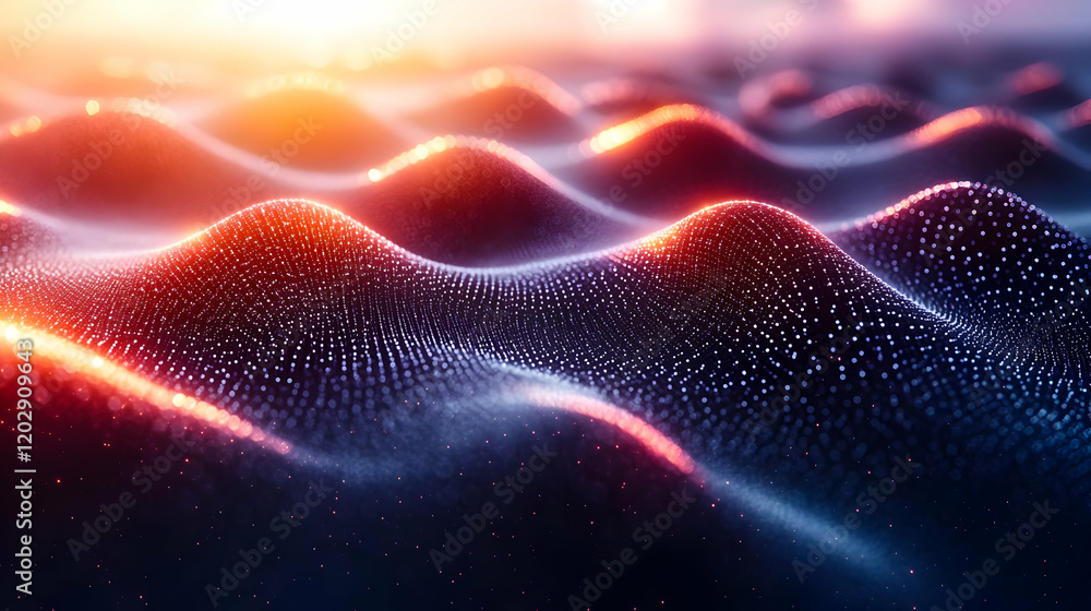 Abstract Particle Wave Background with Glowing Red and Blue Hues Abstract Particle Wave Background with Glowing Red and Blue Hues