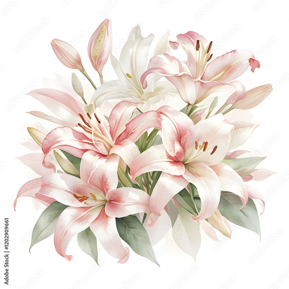Fototapeta premium Watercolor Lilies Bouquet