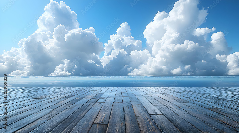 Wooden Plank Floor Background With Clouds And Blue Sky Wooden Plank Floor Background With Clouds And Blue Sky