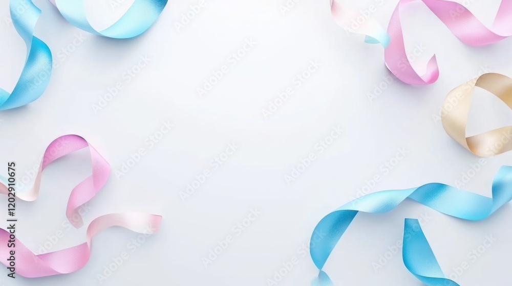 Fototapeta premium Pastel ribbons frame, white background, party invitation design