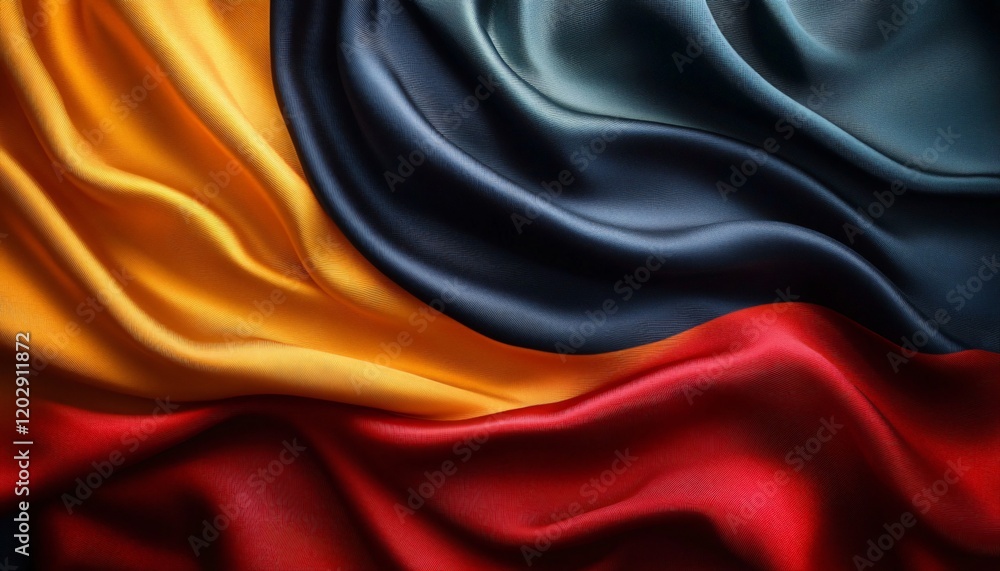Obraz premium Elegant and vibrant draped silk fabric on a dark backdrop, perfect for Black History Month promotions, luxury events, fashion showcases, or artistic backgrounds.