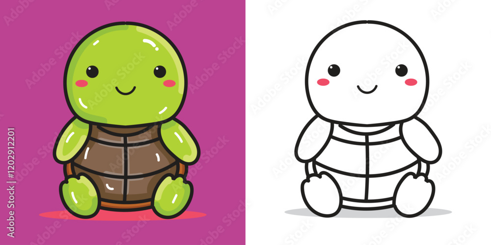 Obraz premium A Turtle Cartoon Illustration for Design Element or Coloring book Element