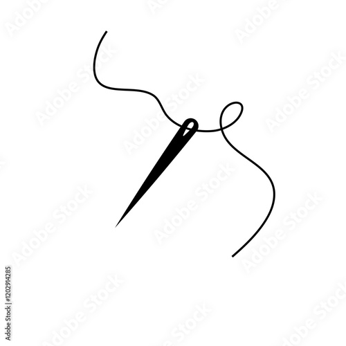 Surgical needle with attached suture material. Vector illustration