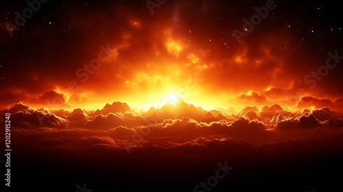 Fiery Sunset Over a Sea of Clouds in Space photo