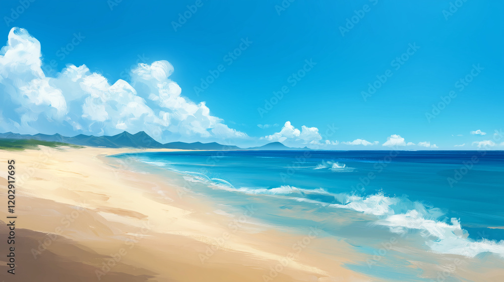 Tropical Sandy Beach with Soft Blue Ocean Waves and Clear Water Tropical Sandy Beach with Soft Blue Ocean Waves and Clear Water