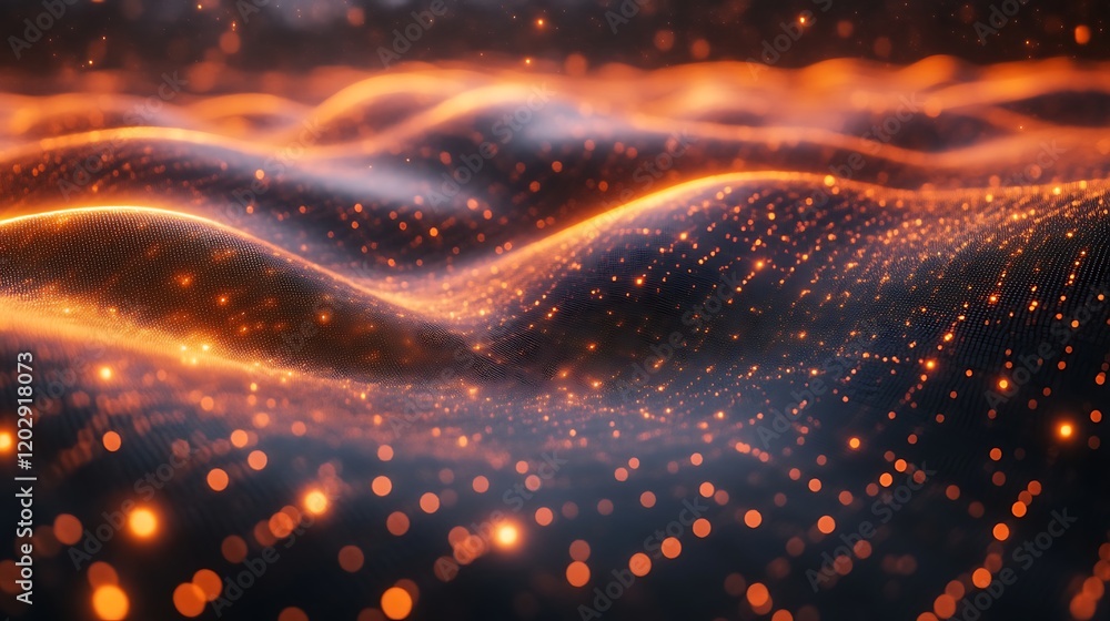 Obraz premium Abstract Orange Glowing Particle Wave Background