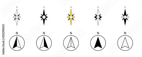 arrows north direction arrow icon or map N sign navigation GPS symbol stock illustration. compass icons element, used for App, Web, Print
