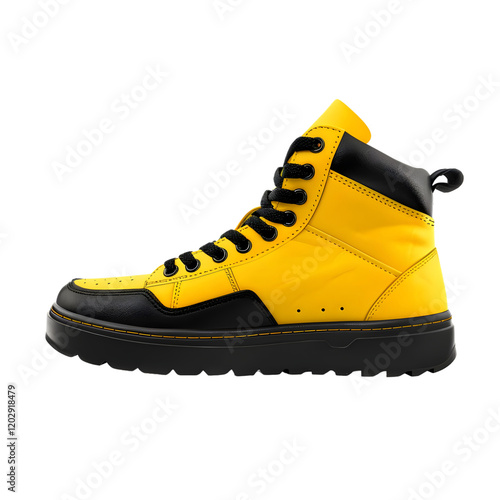Yellow and Black Leather Boot isolated on transparent background