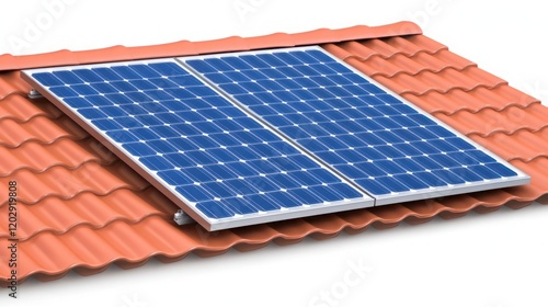 Solar Panels on a Tile Roof Showcasing Renewable Energy Solution for Sustainable Living, Emphasizing Clean Power and Eco-Friendly Architecture photo