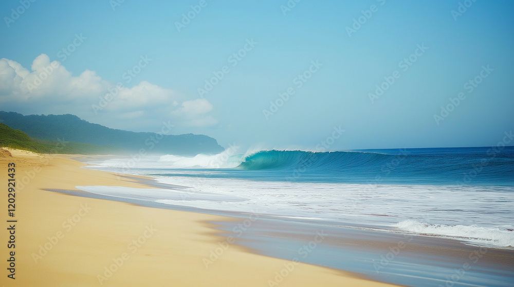 Tropical Sandy Beach with Soft Blue Ocean Waves and Clear Water Tropical Sandy Beach with Soft Blue Ocean Waves and Clear Water