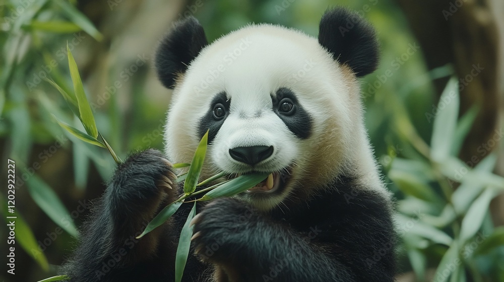 Panda eating bamboo in lush forest (1) Panda eating bamboo in lush forest (1)