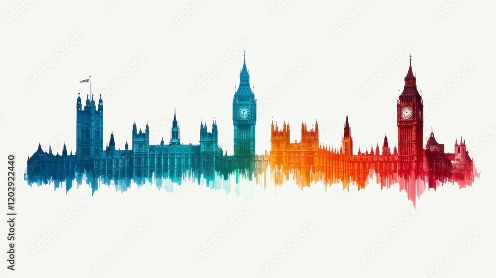 Obraz premium Colorful Silhouette of Iconic London Landmarks and Skyline Elements
