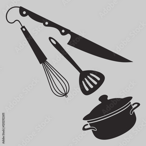 kitchen tools silhouette vector design art and illustration