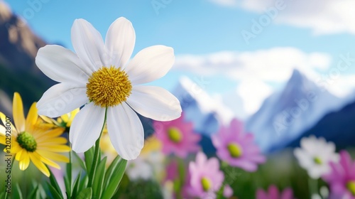 Cosmos flowers in mountain meadow