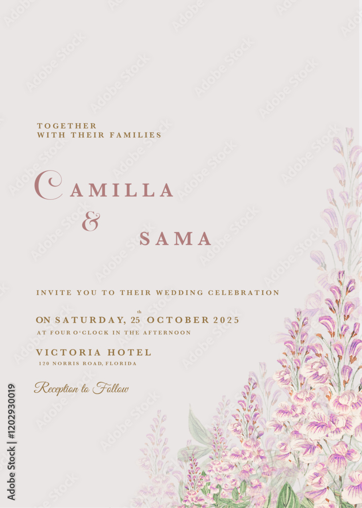 Moslem Wedding Invitation Template with Red Hyacinths Moslem Wedding Invitation Template with Red Hyacinths