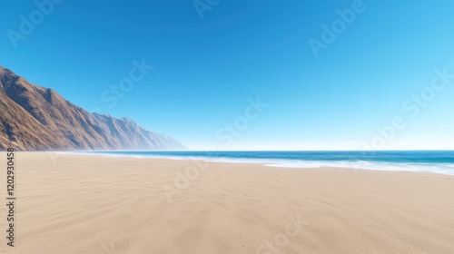 Serene Beach with Mountain View