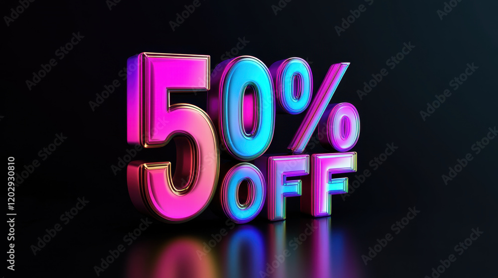 3d text 50% OFF gradient color on black background 3d text 50% OFF gradient color on black background