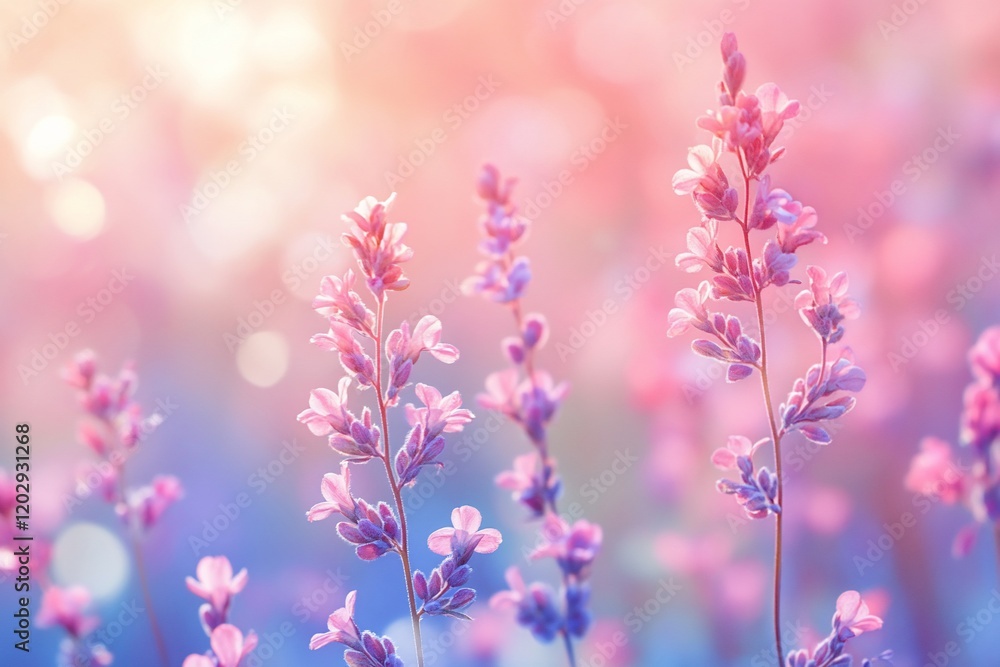 Pink flowers sunset field bokeh background design Pink flowers sunset field bokeh background design