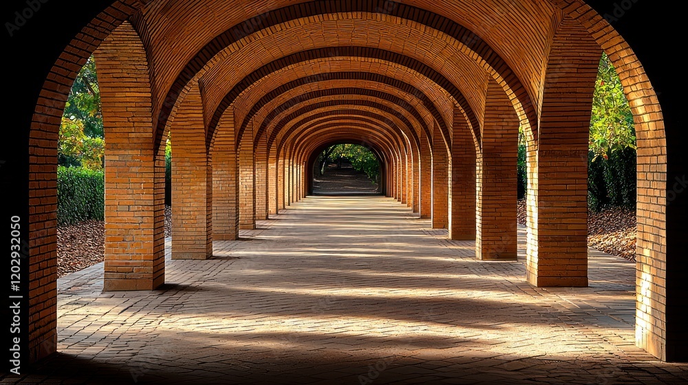 Obraz premium Serene Brick Archway Pathway: A Journey Through Architecture and Tranquility