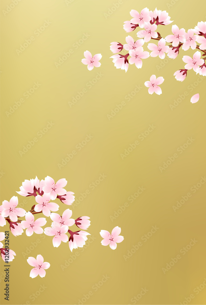 Naklejka premium 桜 和柄 水彩 背景