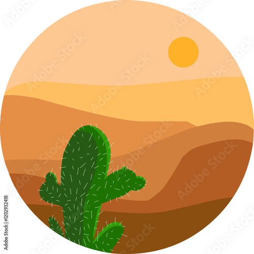 desert illustration and background in circle for wallpaper and themes
