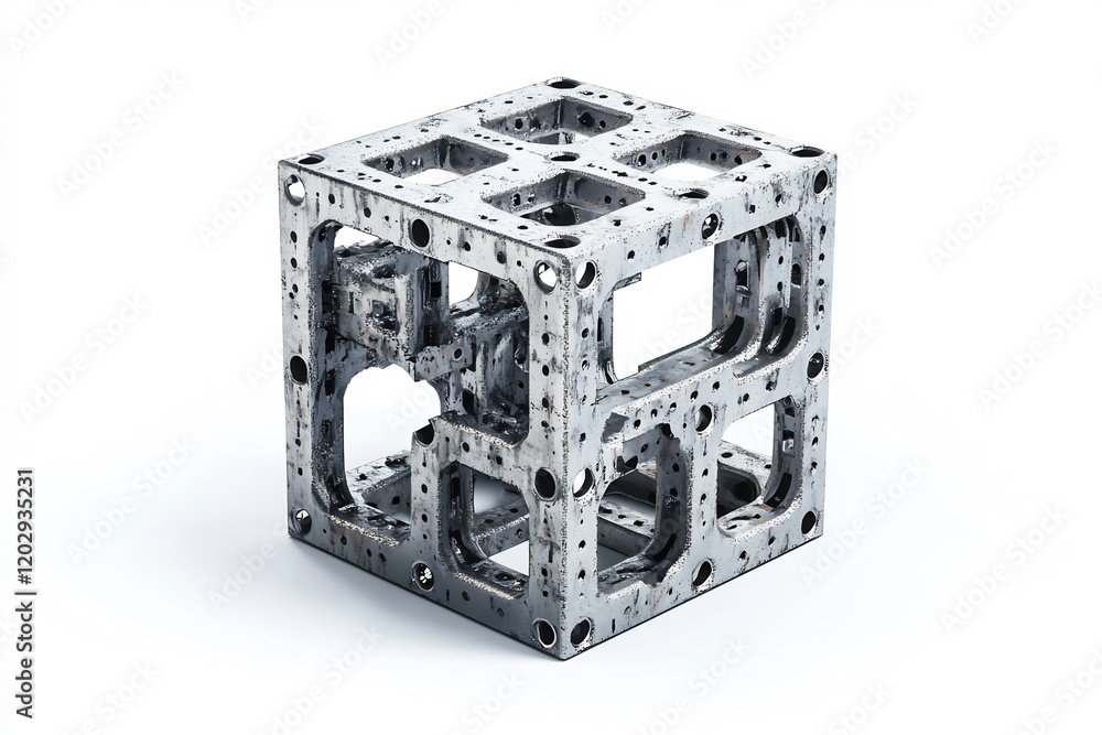 Obraz premium Steel Cube Abstract Structure: Industrial Design