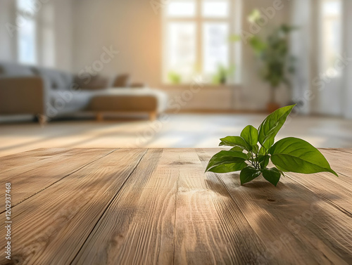 Empty Wooden Table with Gre...