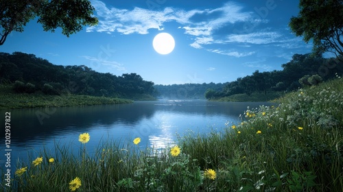 Moonlit Lake at Night