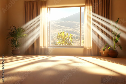 Sunlit Room with Mountain V...