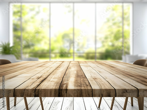 Empty Wooden Table Top with...