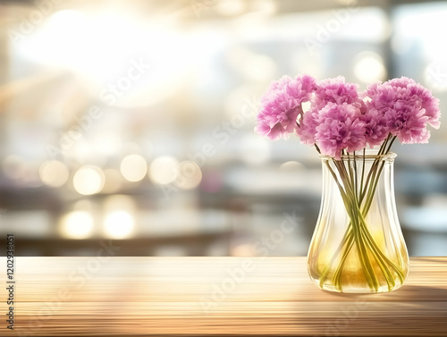Pink flowers in a clear vas...