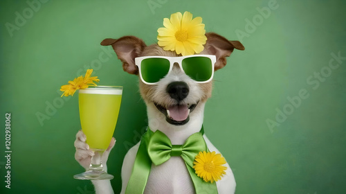 Stylish Dog Holds a Green D...