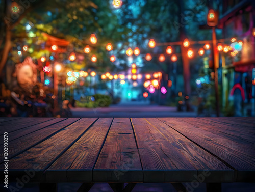 Empty Wooden Table Top with...
