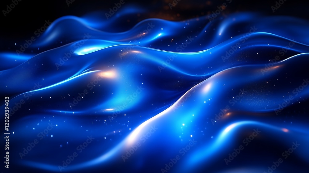 Fototapeta premium Abstract Blue Waves with Glowing Particles