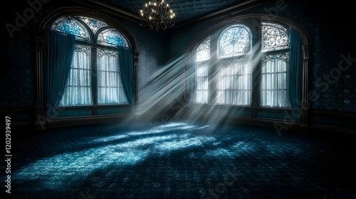 Sunbeams illuminate a dark,...