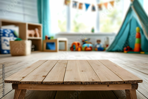 Empty Wooden Table in Blurr...