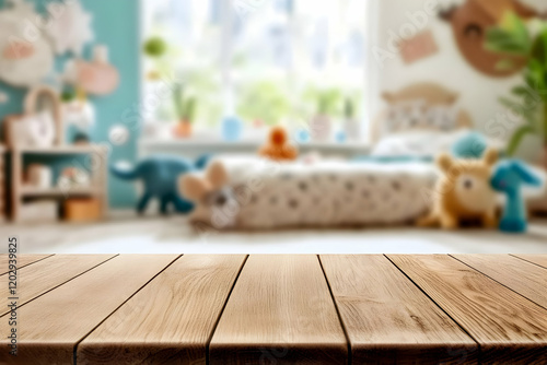 Empty Wooden Table Top with...