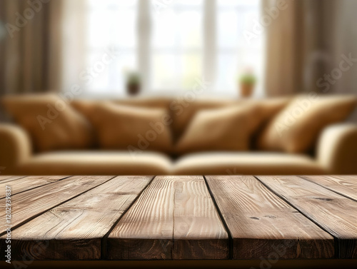 Empty Wooden Table Top with...