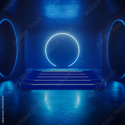 3D Blue Neon Podium Stands ...