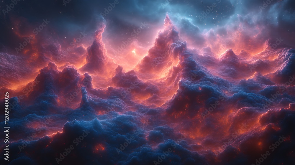 Fiery Nebula Cloudscape A Cosmic Mountain Range Fiery Nebula Cloudscape A Cosmic Mountain Range
