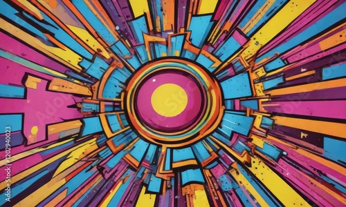 Bold and funky retro pop art wallpaper design, retro vibes, neon