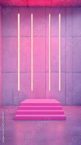 Pink podium stands in a roo...