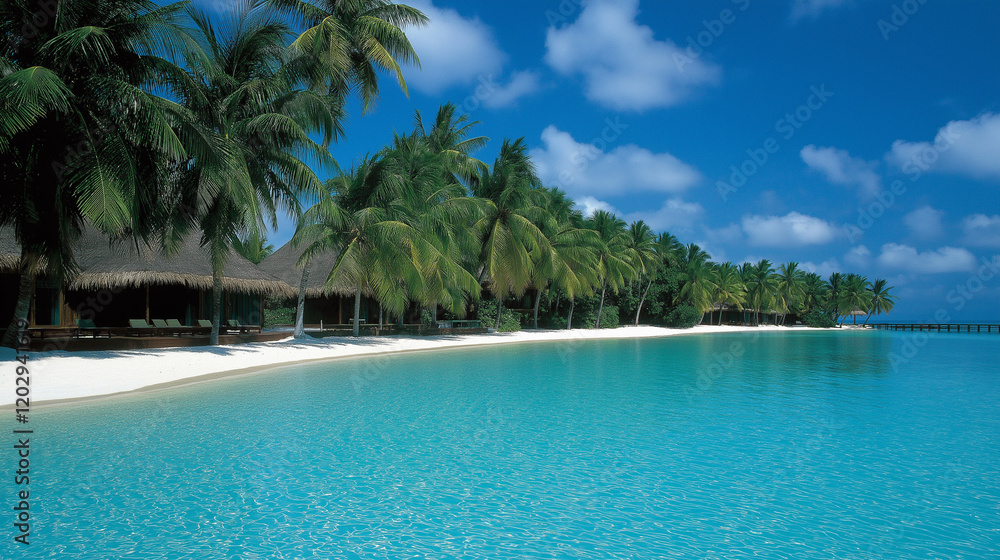 Obraz premium Tropical Sandy Beach with Soft Blue Ocean Waves and Clear Water