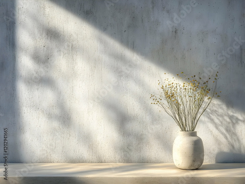 Dried flowers in a vase sit...