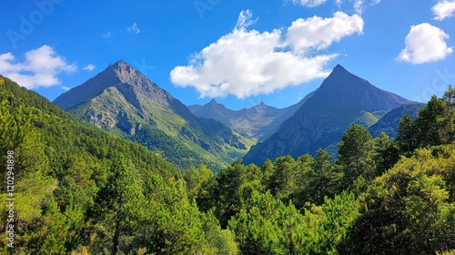 Majestic Mountain Range under Blue Sky