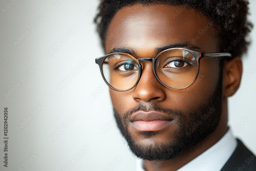 A close-up portrait of a young man with glasses, exuding confidence and professionalism. A close-up portrait of a young man with glasses, exuding confidence and professionalism.
