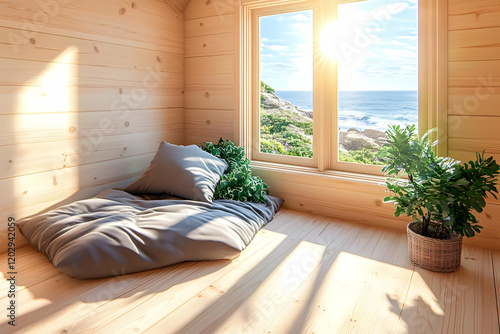 Cozy wooden room overlooks ...