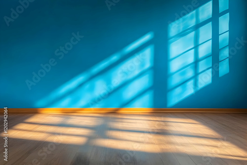 Empty Room with Blue Wall a...