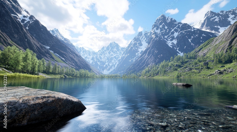 Fototapeta premium Serene mountain lake landscape