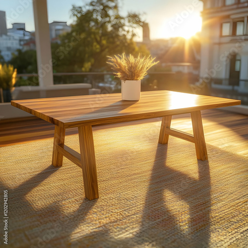 Wooden Table with Plant in ...